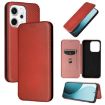 OPPO Reno14 5G Global Brown Carbon Fiber Texture Flip Leather Case - 1