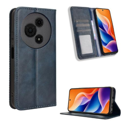 TCL 605/60 SE Blue Leather Phone Case with Magnetic Buckle Retro Texture - 1