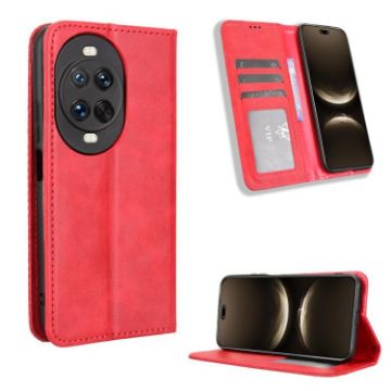 Huawei nova 14 5G Red Leather Phone Case with Magnetic Buckle Retro Design - 1