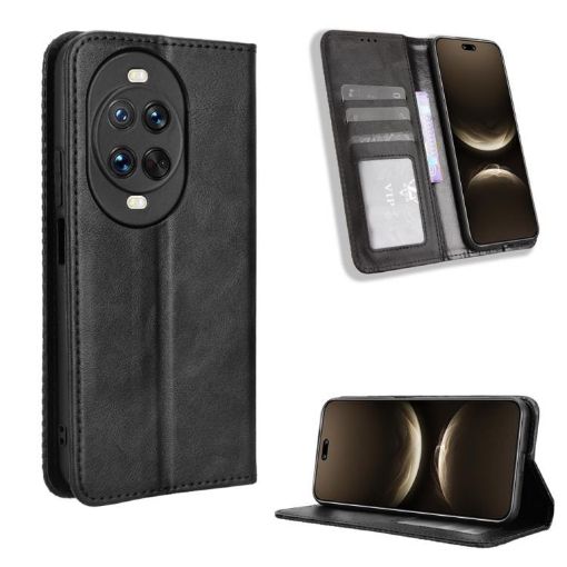 Huawei nova 14 Ultra 5G Black Leather Phone Case with Magnetic Buckle - 1