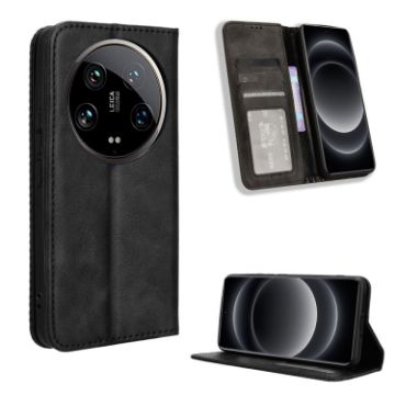 Xiaomi 14 Ultra Black Leather Phone Case with Magnetic Buckle Retro Design - 1
