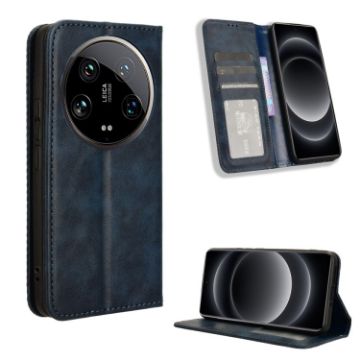 Xiaomi 14 Ultra Blue Leather Phone Case with Magnetic Buckle Retro Texture - 1