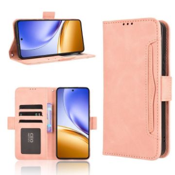 Realme 14 5G Pink Leather Phone Case with Card Slots - Calf Texture - 1