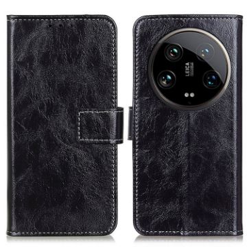 Xiaomi 14 Ultra Black Retro Crazy Horse Leather Phone Case - 1
