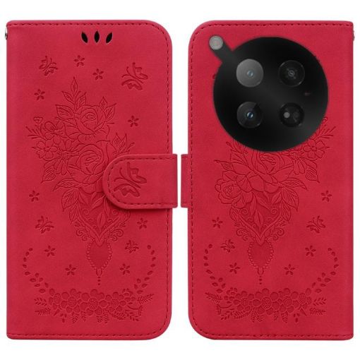 Infinix Zero 40 4G/5G Red Butterfly Rose Embossed Leather Case - 1