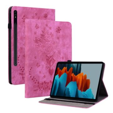 Samsung Galaxy Tab S9+ Butterfly Rose Embossed Leather Case - Rose Red - 1