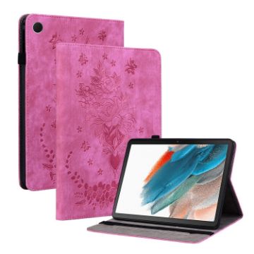 Samsung Galaxy Tab 9+ Rose Red Butterfly Embossed Leather Case - 1