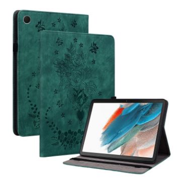 Samsung Galaxy Tab 9+ Green Butterfly Rose Embossed Leather Case - 1