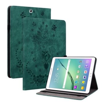 Samsung Galaxy Tab S2 9.7 T810 T815 Green Butterfly Rose Leather Case - 1