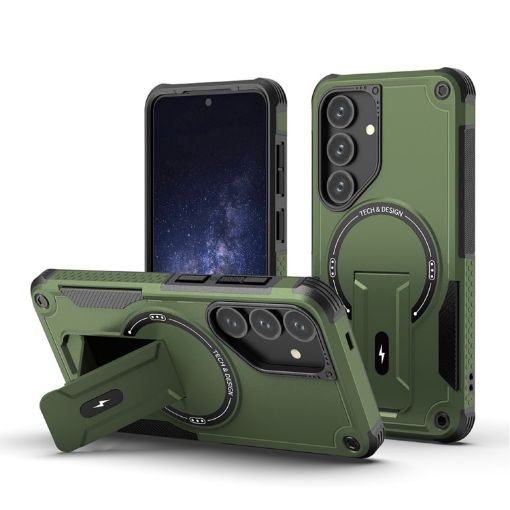 Samsung Galaxy A35 Armor MagSafe Holder Hybrid Phone Case - Army Green - 1