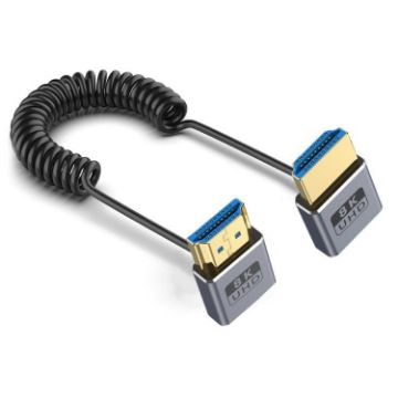 0.7m Coiled Coaxial 8K HDMI 2.1 Cable, Up to Down Elbow, 48Gbps - 1