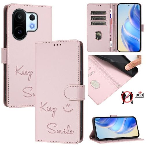 Vivo S30 Pro Mini Pink Smile Embossing RFID Leather Phone Case - 1