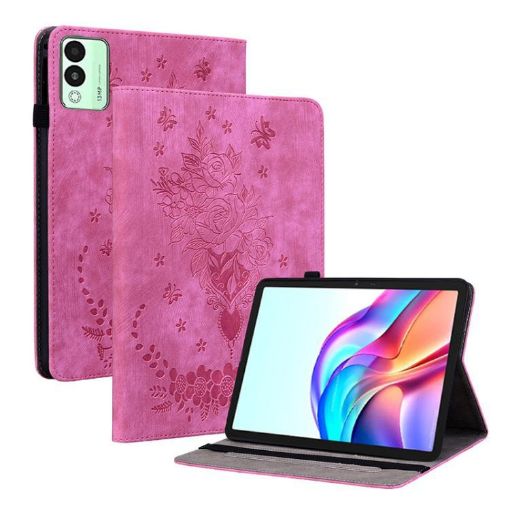 Tecno Megapad 11 Rose Red Butterfly Embossed Leather Tablet Case - 1