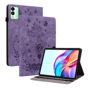 Tecno Megapad 11 Purple Butterfly Rose Embossed Leather Tablet Case - 1