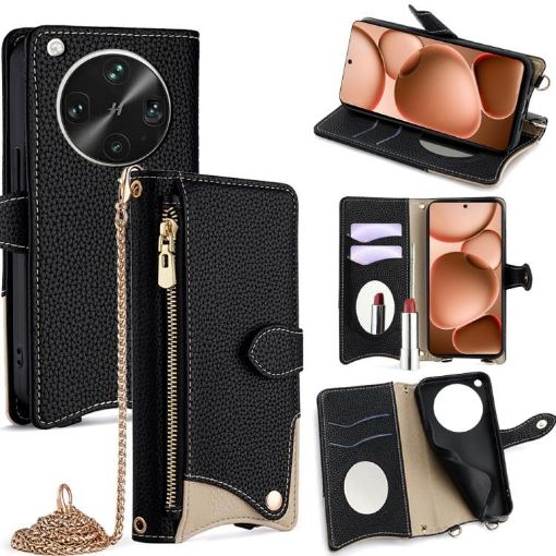 OPPO Find X8 Ultra Black Crossbody Chain Fishtail Litchi Leather Case - 1