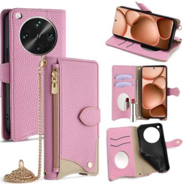 OPPO Find X8 Ultra Pink Crossbody Chain Fishtail Litchi Leather Case - 1