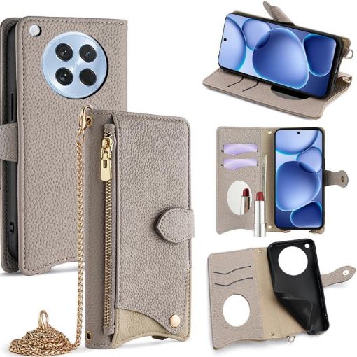 OPPO Find X8s Grey Crossbody Chain Fishtail Litchi Leather Case - 1