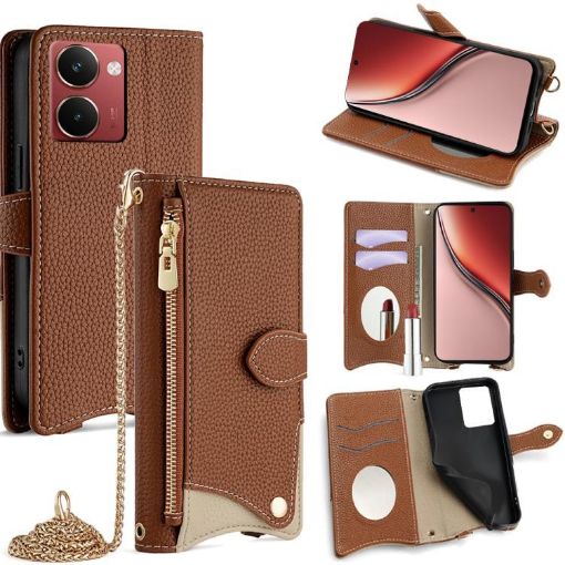 Realme P3 Ultra 5G Brown Crossbody Chain Fishtail Litchi Leather Case - 1