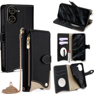 Redmi A5 4G Crossbody Chain Fishtail Litchi Leather Case Black - 1