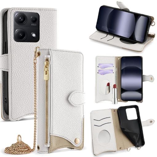 Redmi Note 14S 4G White Crossbody Chain Fishtail Litchi Leather Case - 1