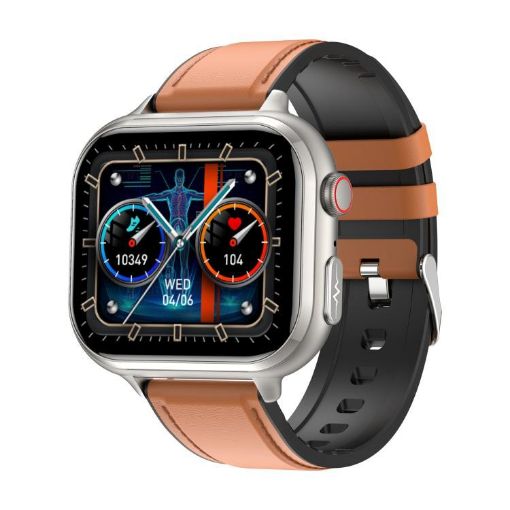 TK17 1.91" Horizontal Screen Smart Watch with ECG, Leather Strap (Brown) - 1