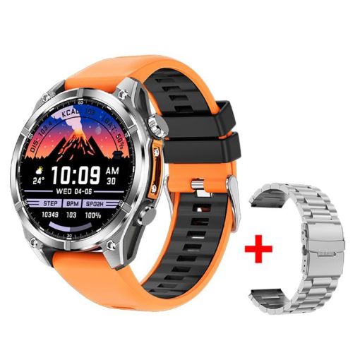 HD300 Sports Smart Watch 1.43" AMOLED, Blood Oxygen, Dual Straps, Orange/Silver - 1