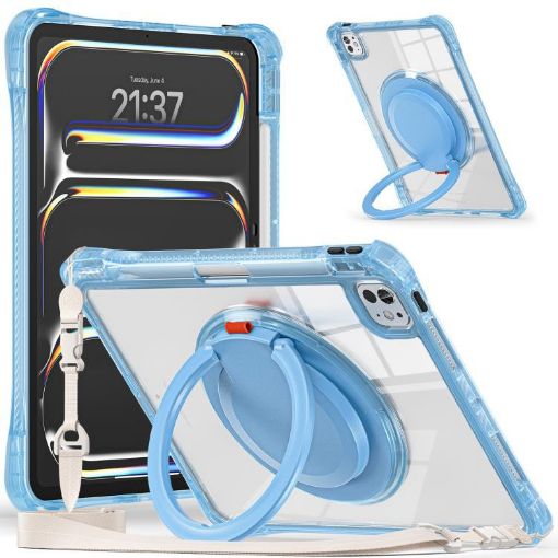 iPad Pro 13 2024 Case - Light Blue Rotation Ring Handle TPU Hybrid PC - 1