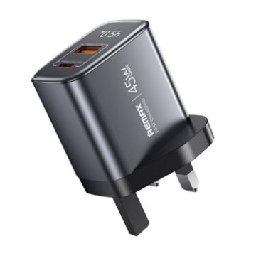 REMAX U2-AC 45W GaN Fast Charger USB Type-C Digital Display UK Plug - 1