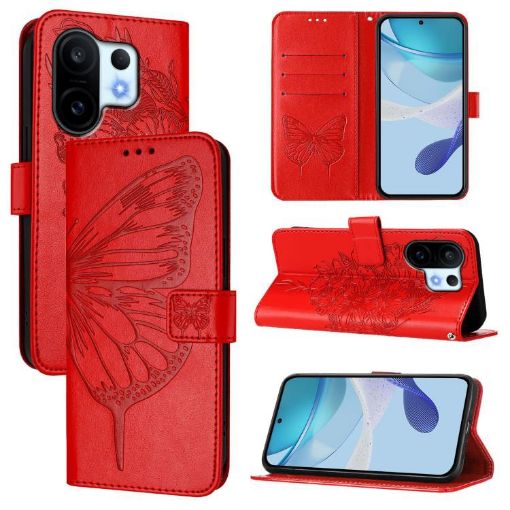 Vivo S30 Pro Mini Red Embossed Butterfly Leather Phone Case - 1