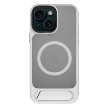 iPhone 15 Kalebol MagSafe Invisible Tilt Holder Case Grey White - 1