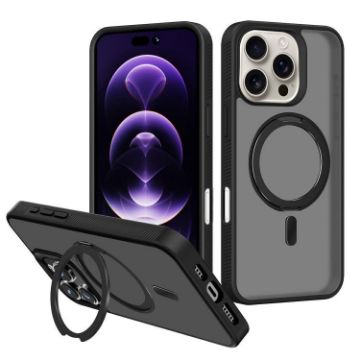 iPhone 16 Pro Max Kalebol MagSafe Rotating Holder Hybrid Case Black - 1
