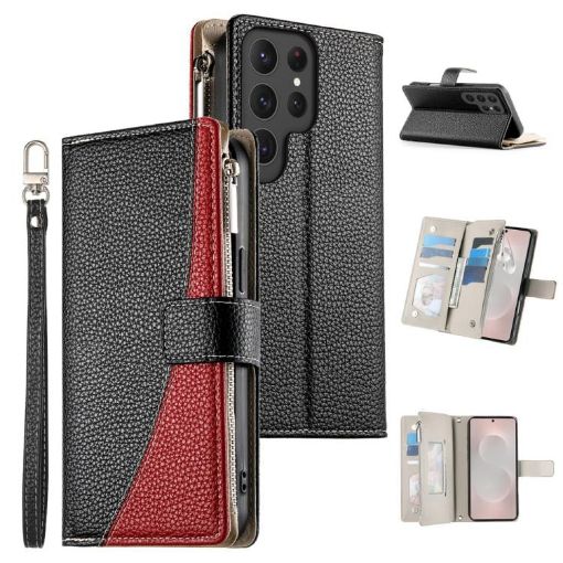 Samsung Galaxy S25 Ultra 5G Leather Wallet Case with Strap - Black - 1