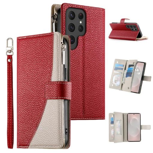Samsung Galaxy S25 Ultra 5G Red Leather Wallet Case with Strap - 1