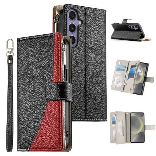 Samsung Galaxy S24+/S25+ 5G Leather Wallet Case with Strap (Black) - 1