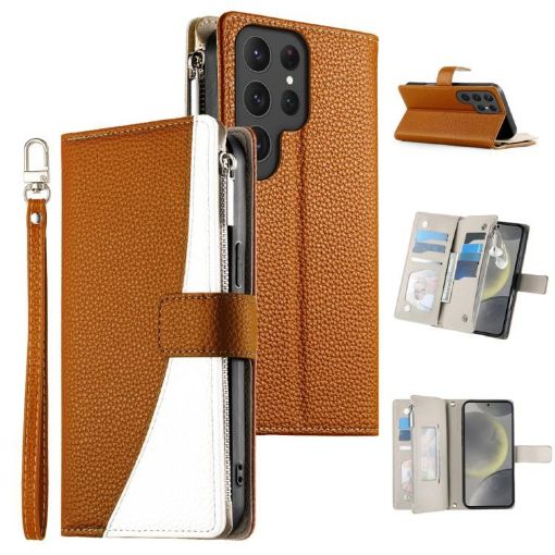 Samsung Galaxy S24 Ultra 5G Brown Leather Wallet Case with Strap - 1