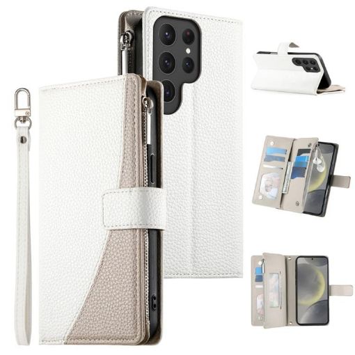 Samsung Galaxy S24 Ultra 5G White Leather Wallet Case with Strap - 1