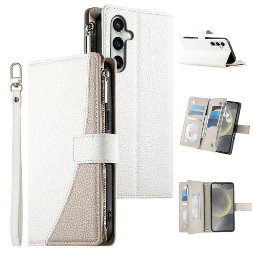 Samsung Galaxy S24 FE 5G Leather Wallet Case with Strap - White - 1