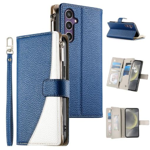 Samsung Galaxy S24/S25 5G Leather Wallet Case with Strap - Dark Blue - 1