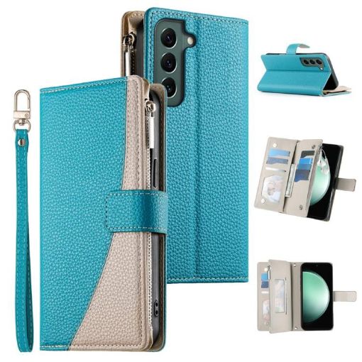 Samsung Galaxy S22 5G Blue Leather Wallet Case with Strap & Card Slots - 1