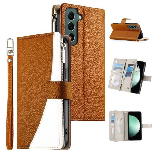 Samsung Galaxy S22 5G Brown Leather Wallet Case with Strap - 1