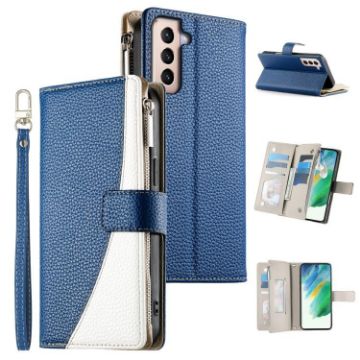 Samsung Galaxy S21+ 5G Dark Blue Leather Wallet Case with Strap - 1