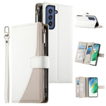 Samsung Galaxy S21 FE 5G White Leather Wallet Case with Strap - 1