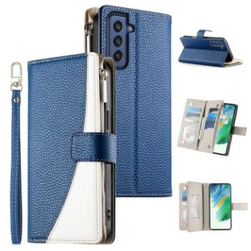 Samsung Galaxy S21 FE 5G Dark Blue Leather Wallet Case with Strap - 1