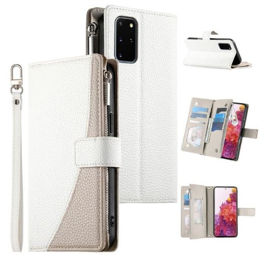 Samsung Galaxy S20+ White Leather Wallet Case with Strap & Card Slots - 1