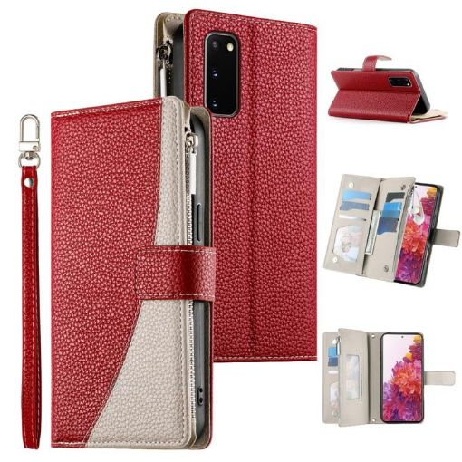 Samsung Galaxy S20 Red Leather Wallet Case with Strap & Card Slots - 1