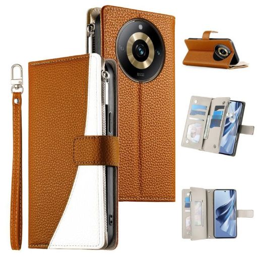 Realme 11 Pro/11 Pro+ Brown Leather Wallet Case with Strap & Multi-card Slots - 1