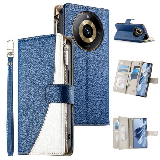 Realme 11 Pro/11 Pro+ Dark Blue Leather Wallet Case with Strap - 1