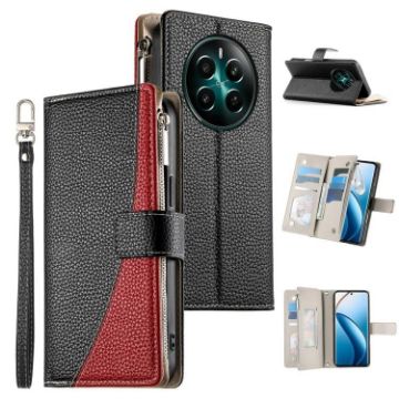 Realme 13/12/12+ 5G/Narzo 70 Leather Wallet Phone Case with Strap (Black) - 1