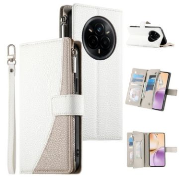 Realme 14 Pro White Leather Wallet Phone Case with Strap - 1