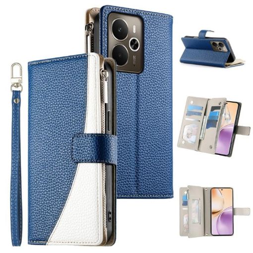Realme 14/P3 5G Dark Blue Leather Wallet Phone Case with Strap - 1